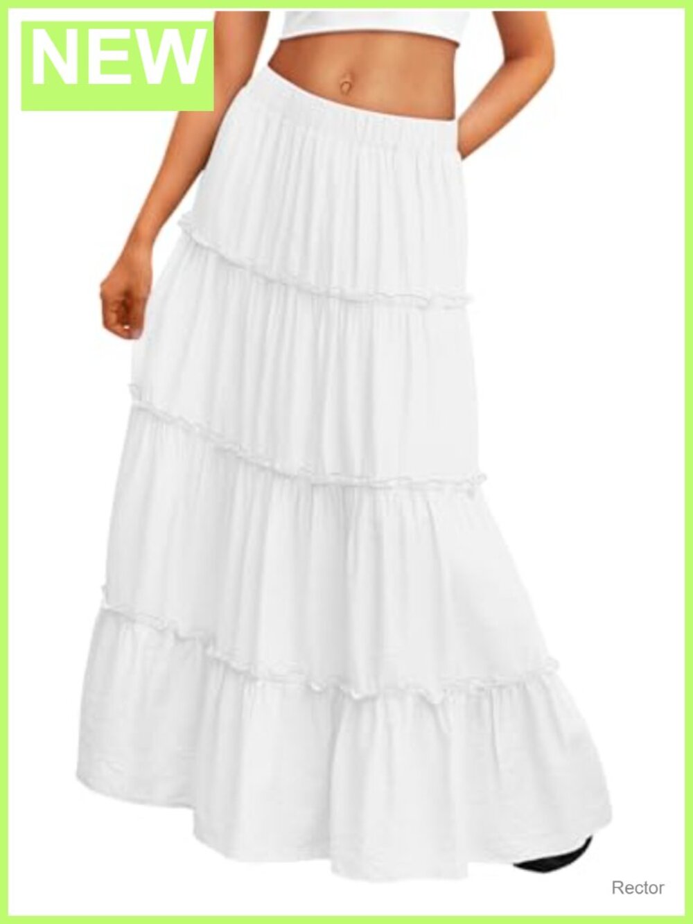 Boho A-Line Maxi Skirt with Pockets Ruffle Hem High Waist Flowy